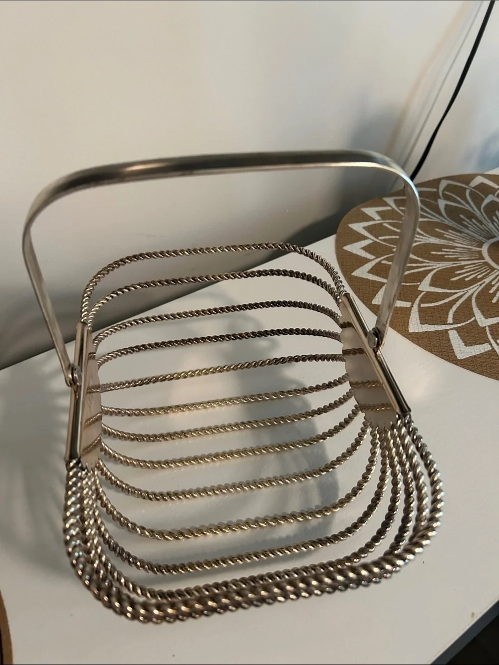 Godinger Silver Twisted Wire Decorative Basket with Fold-Down Handle